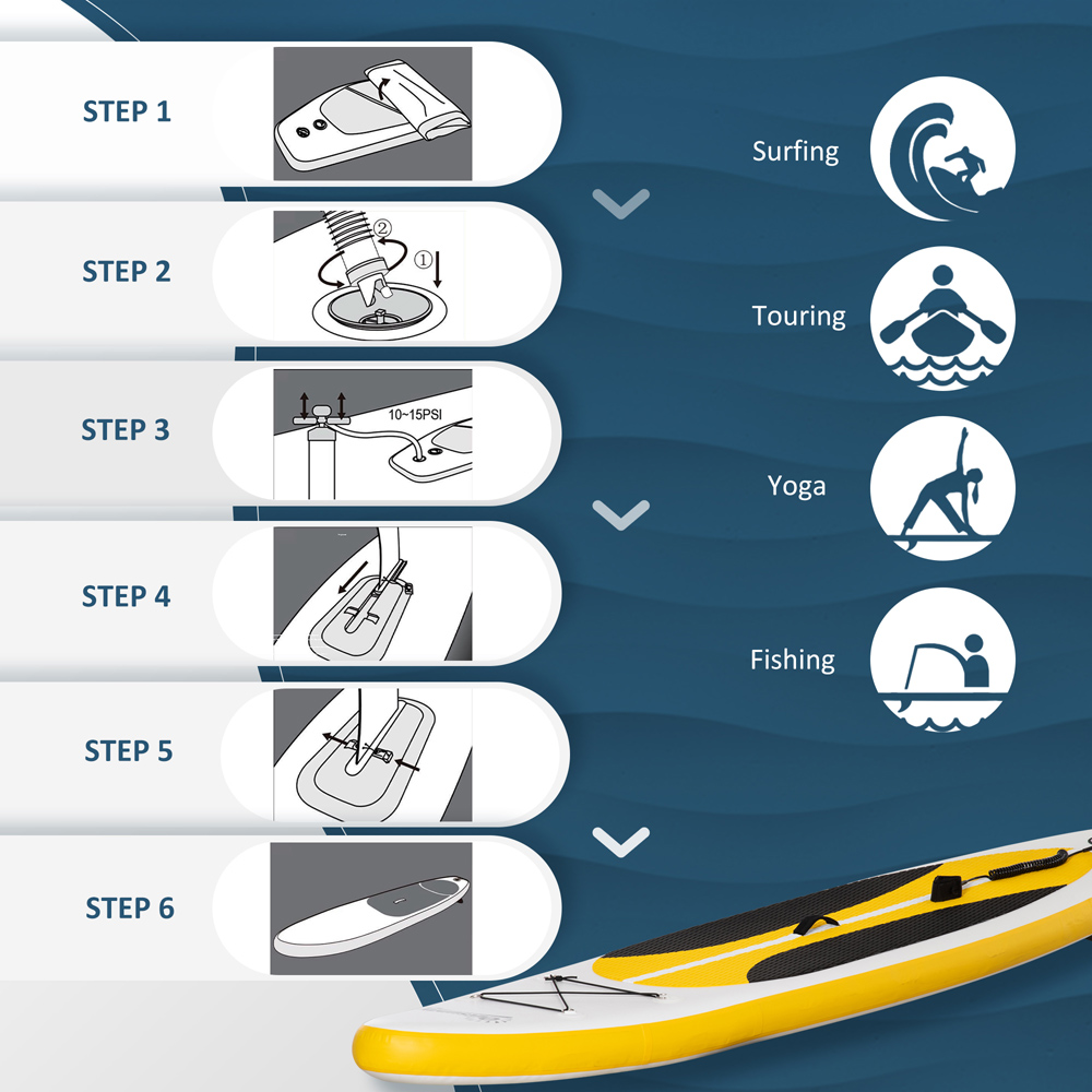 Outsunny White and Yellow Inflatable Stand Up Paddle Board with Accessories 10ft Image 6