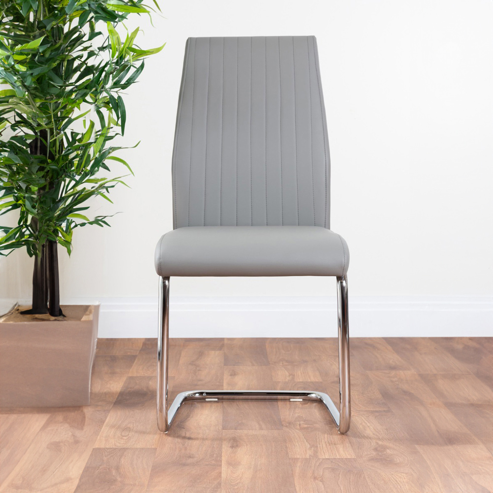 Furniturebox Fontana Set of 2 Elephant Grey and Chrome Faux Leather Dining Chair Image 6