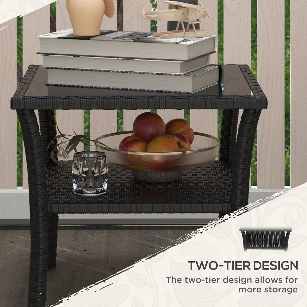 Outsunny Single Shelf Black Rattan Coffee Table with Glass Top Image 5