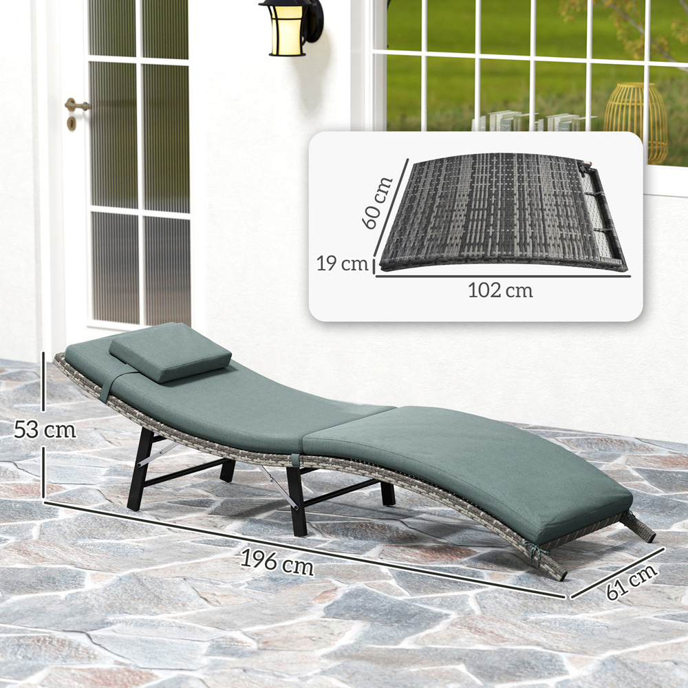 Outsunny Mixed Grey Folding Rattan Sun Lounger with Detachable Pillow Image 9