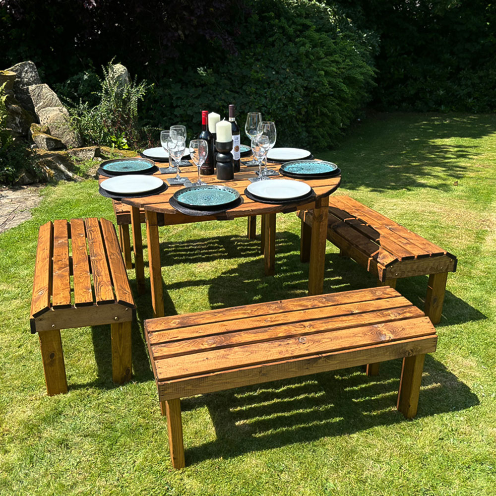 Charles Taylor Knights 8 Seater Round Garden Dining Bench Set Image 9