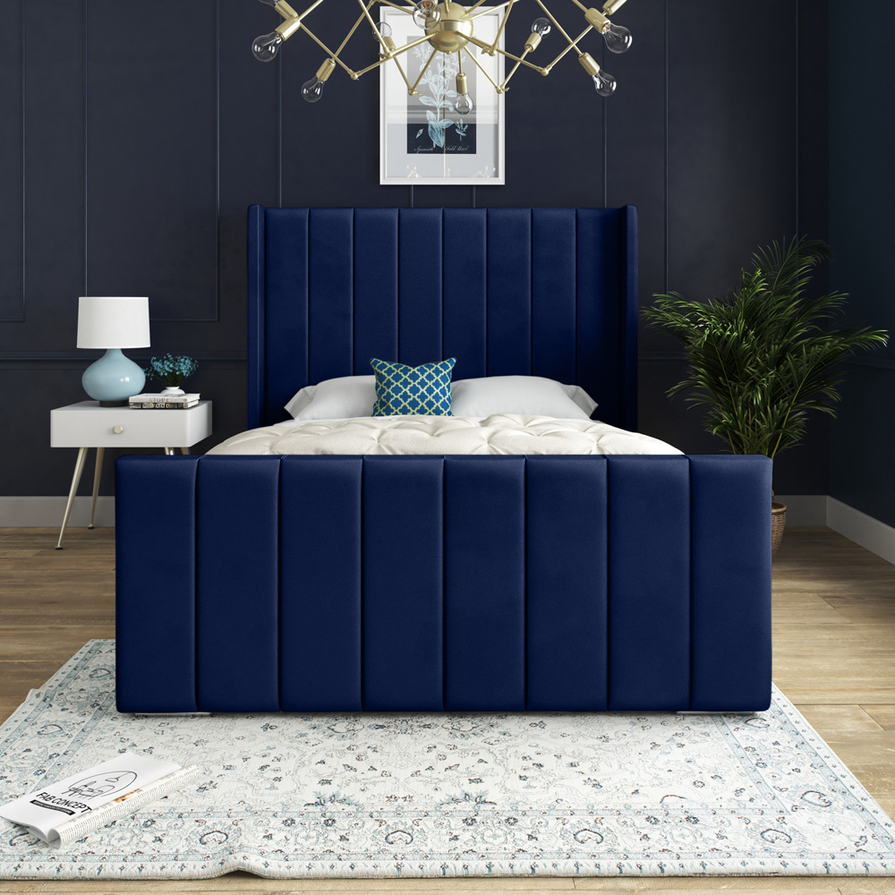 DS Living Oxford Single Blue Soft Plush Velvet Bed Frame Image 3