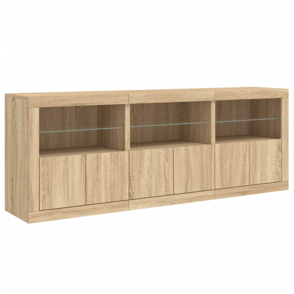 vidaXL 6 Door 6 Shelf Sonoma Oak Wide Sideboard with LED Lights Image 2