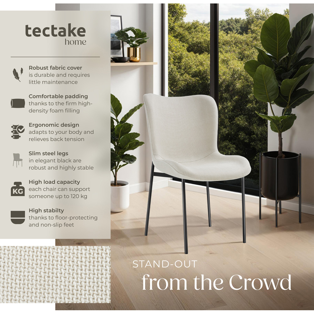 tectake Tessa Set of 2 Off White and Black Woven Fabric Padded Dining Chair Image 8