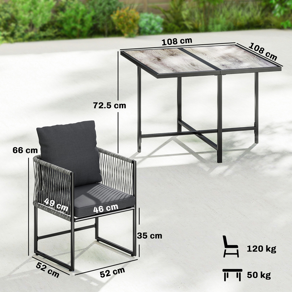 Outsunny 4 Seater Rattan Wood Effect Tabletop Garden Dining Set Black Image 9