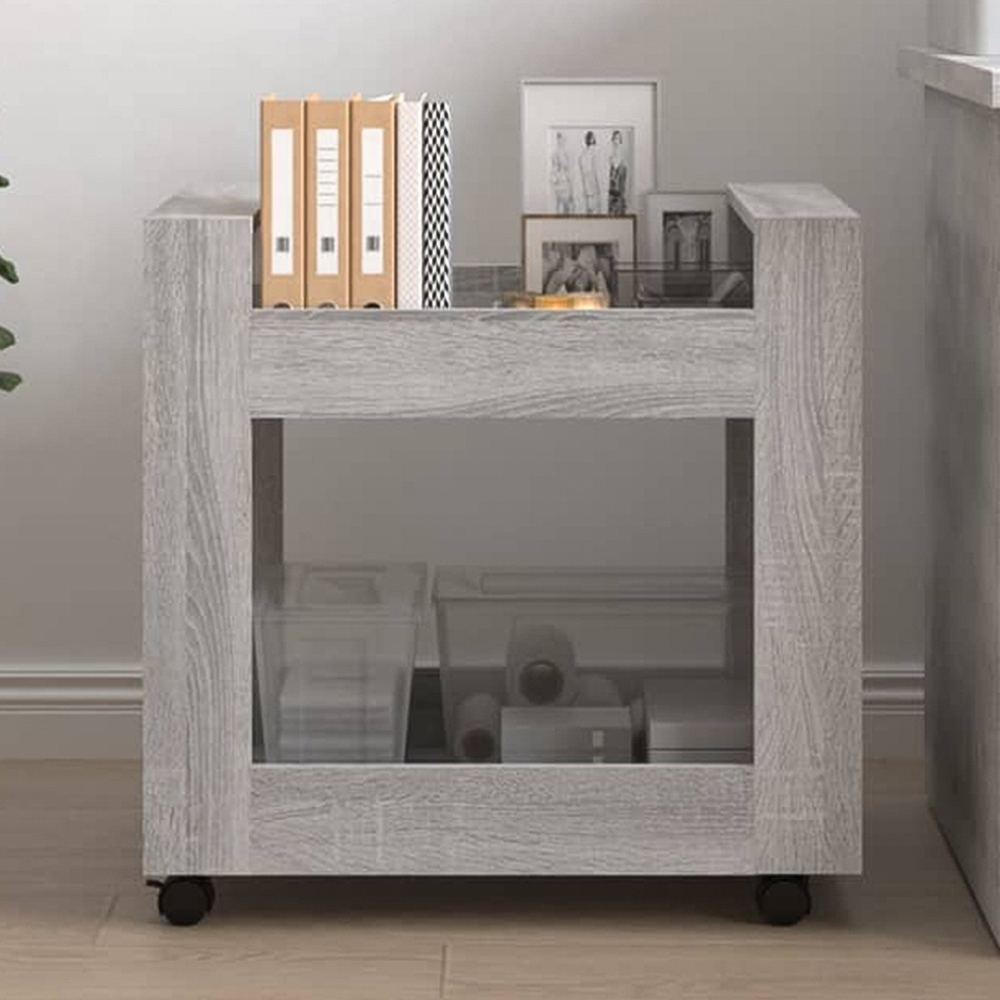 vidaXL 2 Shelf Grey Sonoma Wooden Desk Trolley Image 1