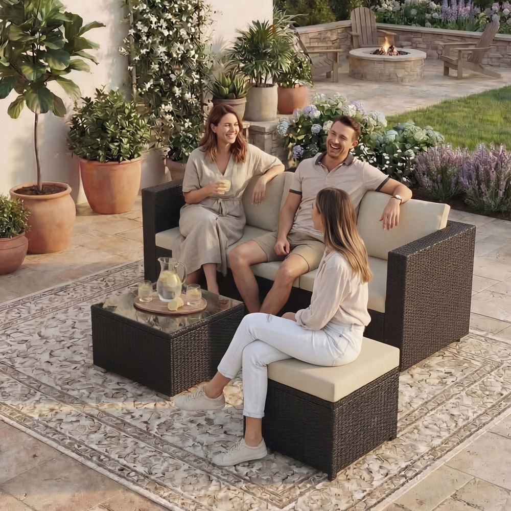 GARDEN VIDA Hampton 4 Seater Brown Rattan Corner Lounge Set Image 3