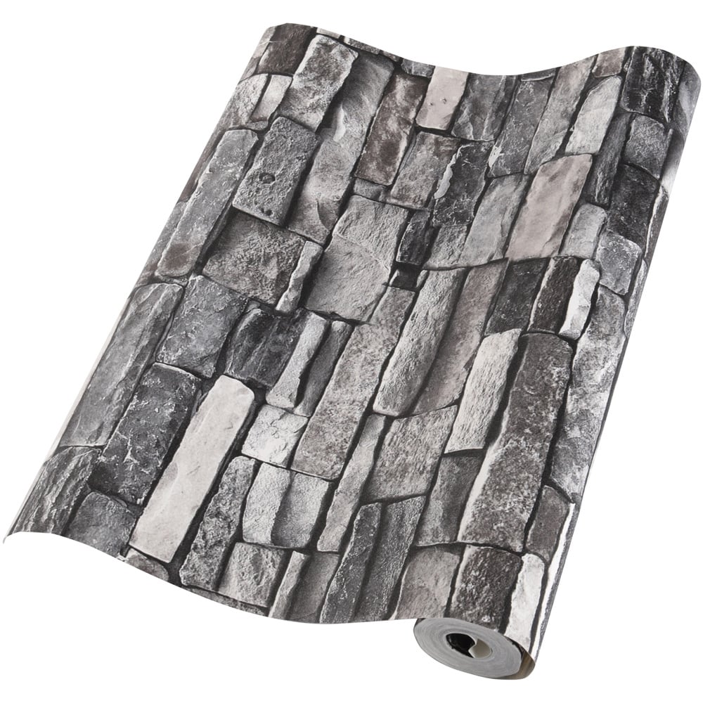Living and Home Rustic Faux Brick 3D Grey and Black Wallpaper Roll Image 5