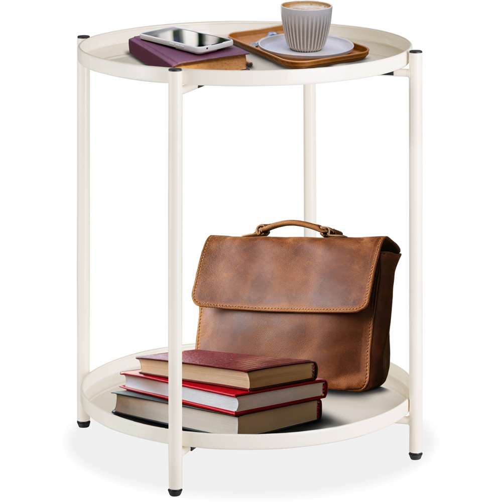tectake Oxford 2 Shelf Cream Round Bedside Table Image 2