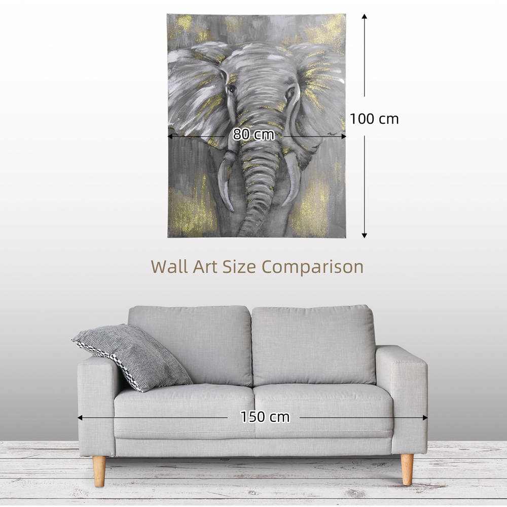 HOMCOM Hand-Painted Grey African Elephant Wall Art Canvas 100 x 80cm Image 7