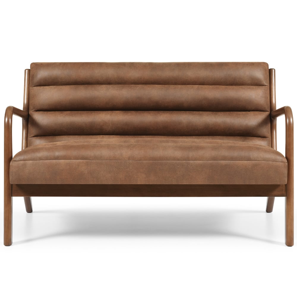 Otis 2 Seater Brown Ribbed PU Sofa Image 2