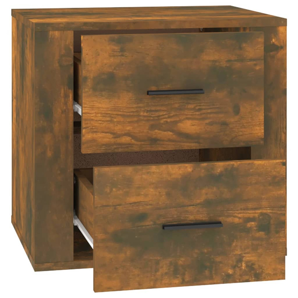 vidaXL 2 Drawer Smoked Oak Wooden Bedside Cabinet Image 3