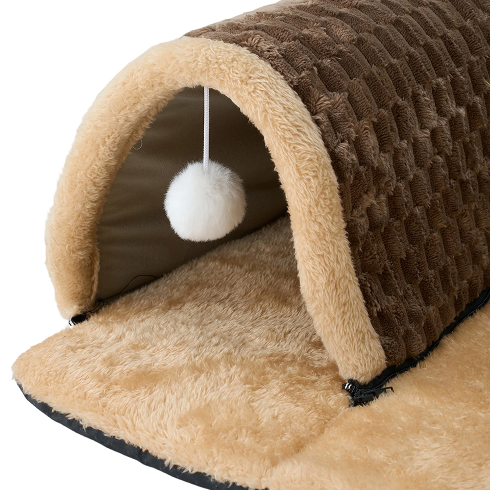 H&O Direct 70cm 2-in-1 Cat Tunnel Bed with Hanging Ball Toys Image 4