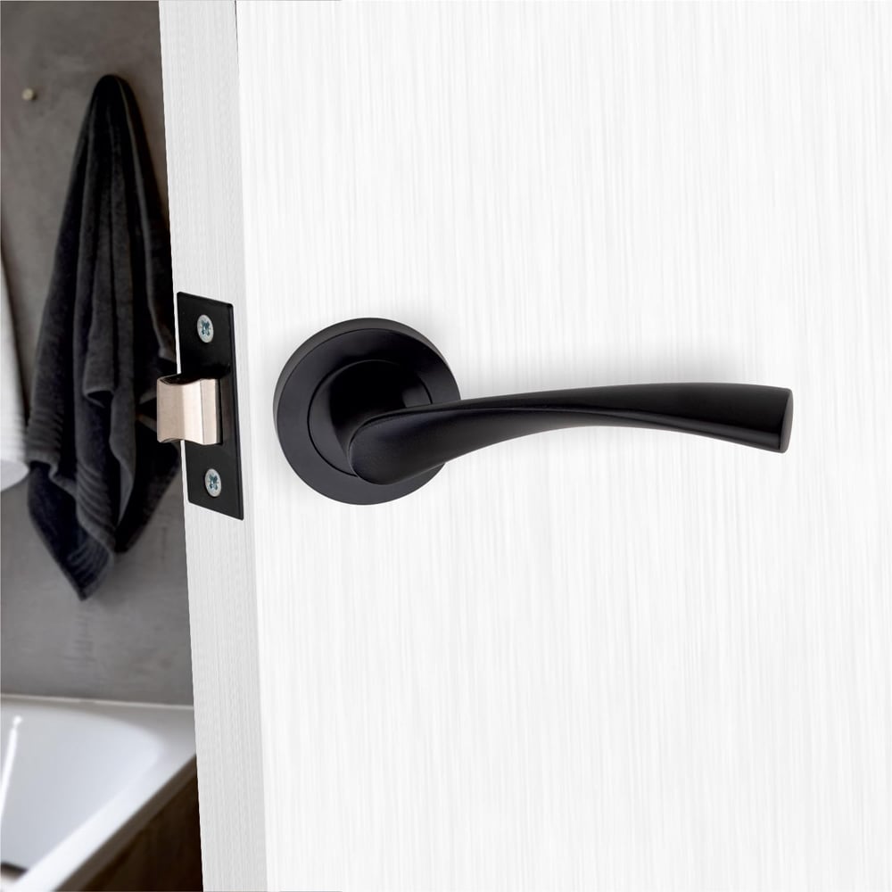 Golden Grace Matt Black Astrid Bathroom Door Handle Pair Image 2