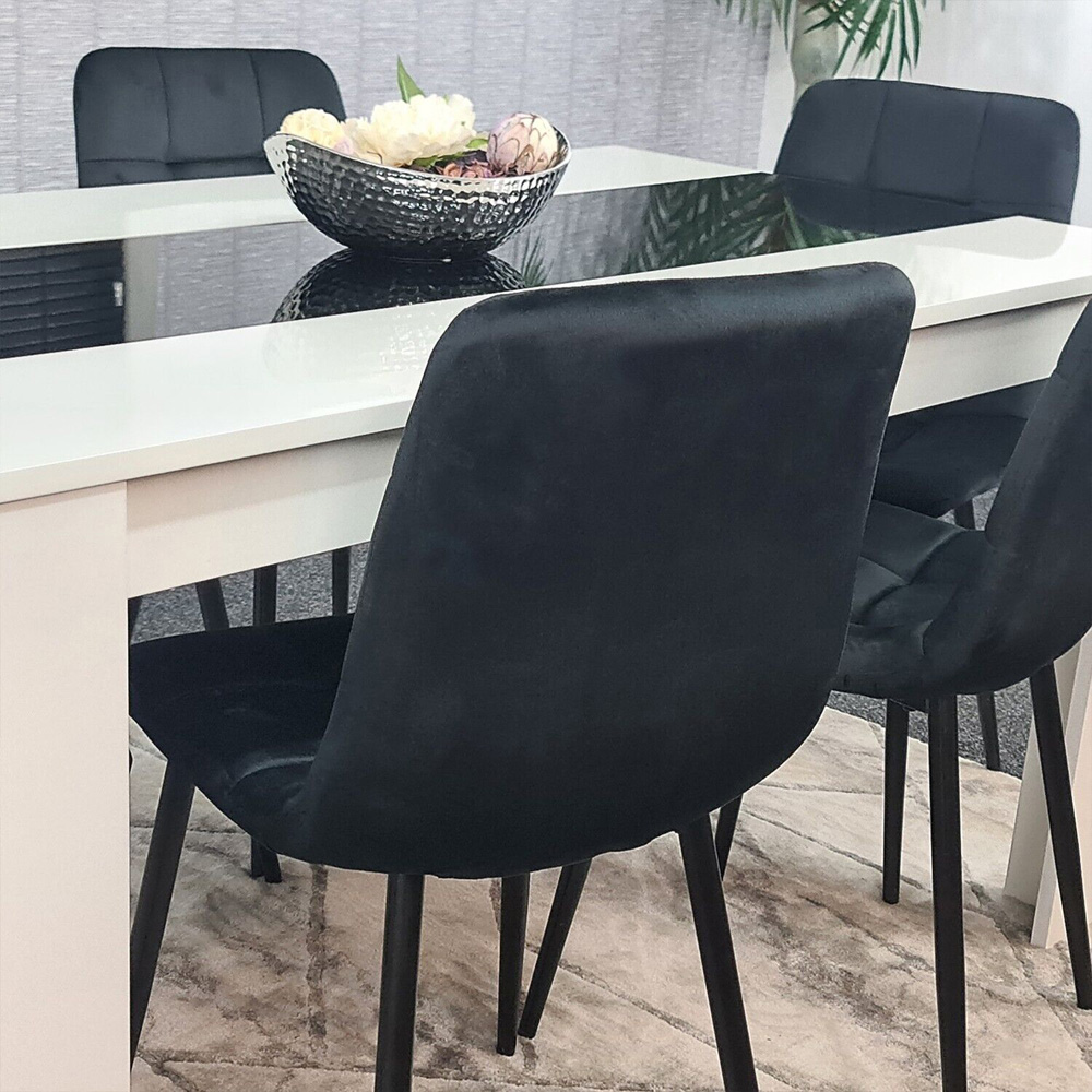 Portland Velvet and Wood 6 Seater Dining Set White and Black Image 2