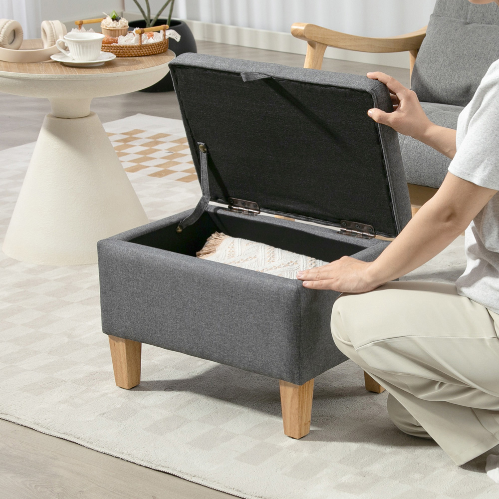 HOMCOM Charcoal Grey Linen Fabric Ottoman Storage Box Image 5