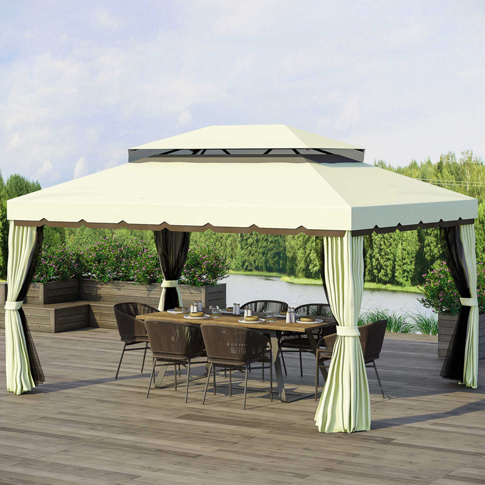 Outsunny 4 x 3m Cream Canopy Marquee Pavilion Gazebo with Sides Image 1