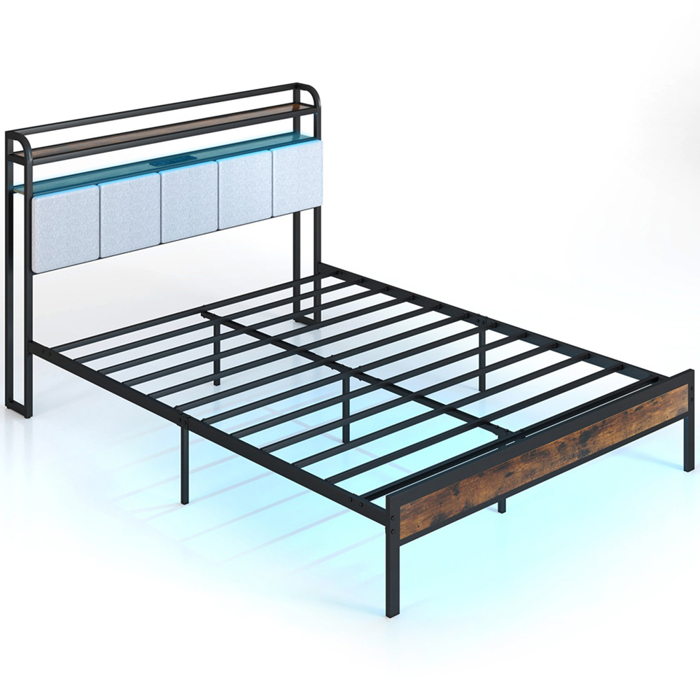 Costway King Size Bed Frame with LED Light and Charging Station-King Size Image 2