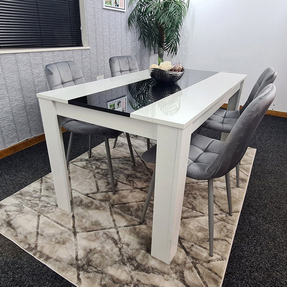 Portland Velvet and Wood 4 Seater Dining Set Grey White and Black Image 3