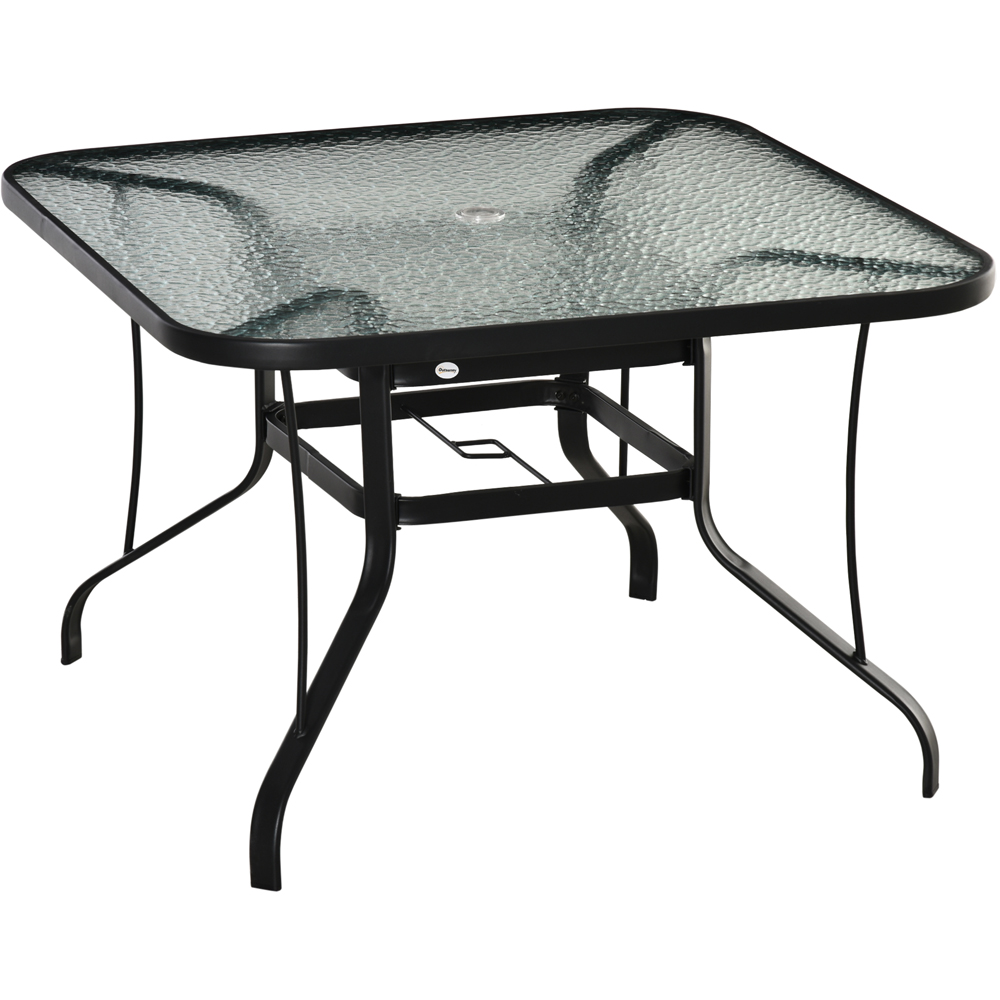 Outsunny Square Tempered Glass Top Garden Dining Table Black Image 2