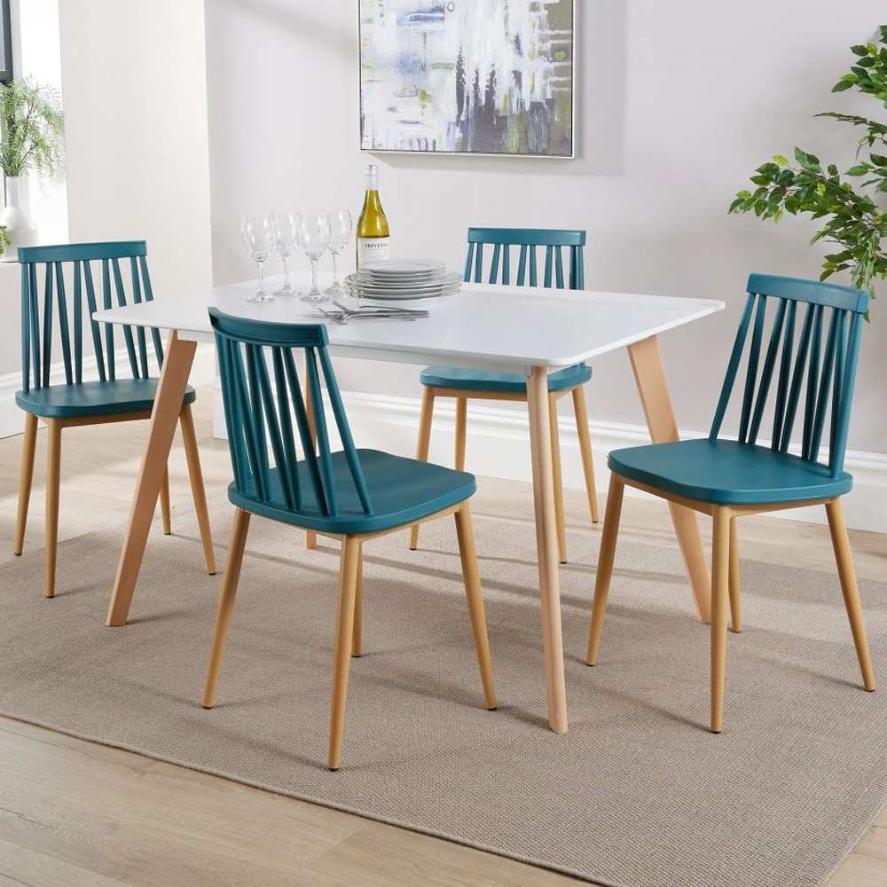 Home Source Fleur Lucy 4 Seater Dining Table Set Teal Image 1
