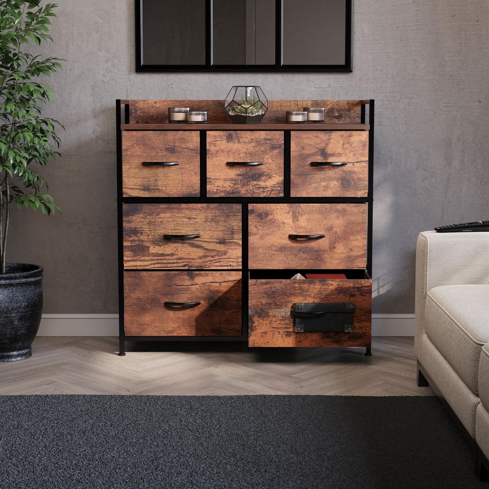Vida Designs Chorley 7 Drawer Rustic Brown Fabric Chest of Drawer Image 5