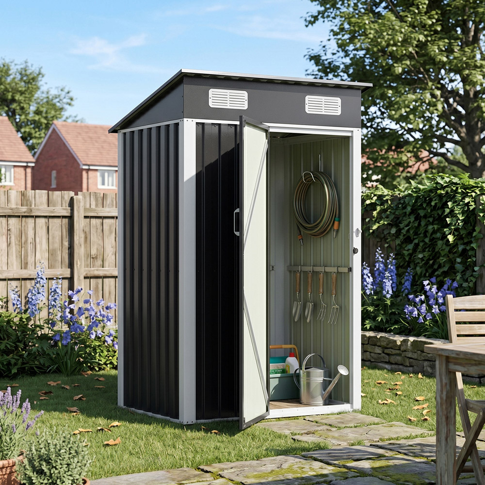 Living and Home 4 x 3ft Black Pent Quick Assembly Metal Garden Storage Shed Image 2