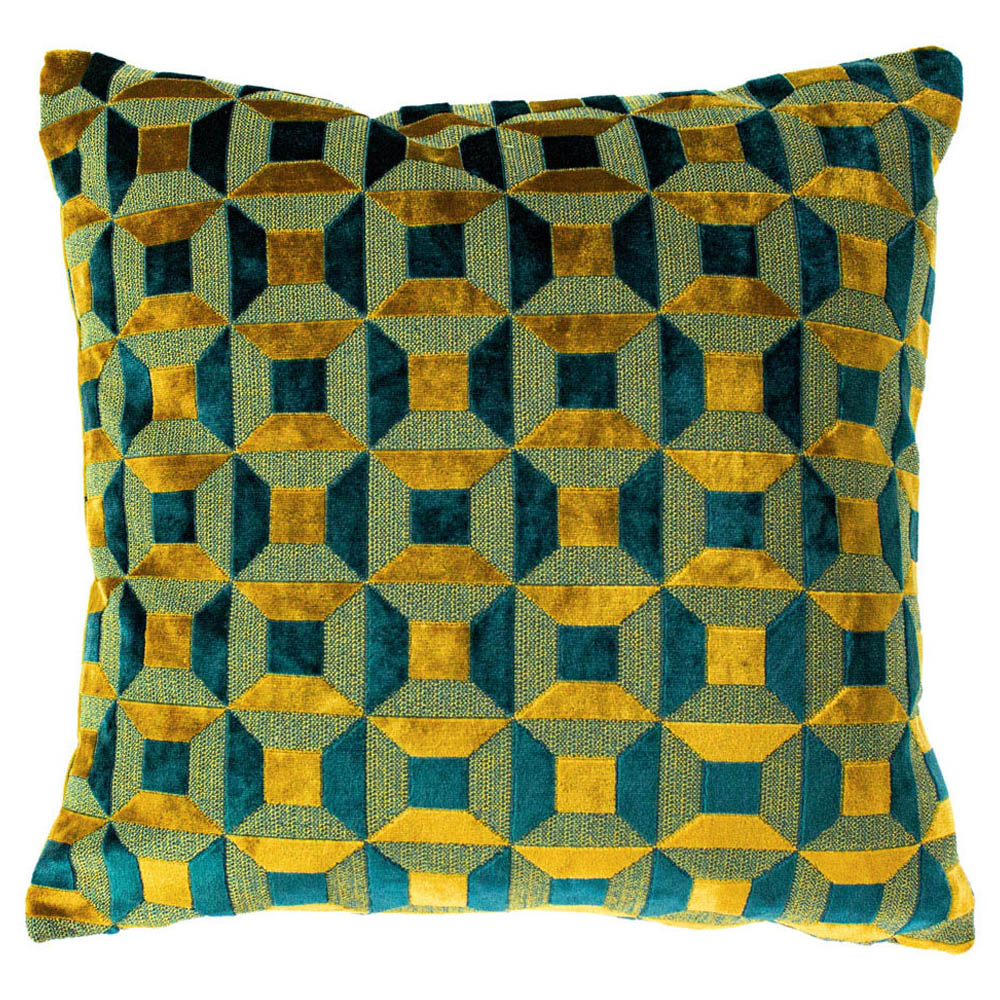 Paoletti Empire Teal and Gold Velvet Jacquard Cushion Image 1