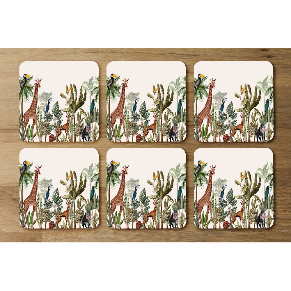 Benjamin Tate Design 6 Pack White Tropical Animals Coasters Image 2