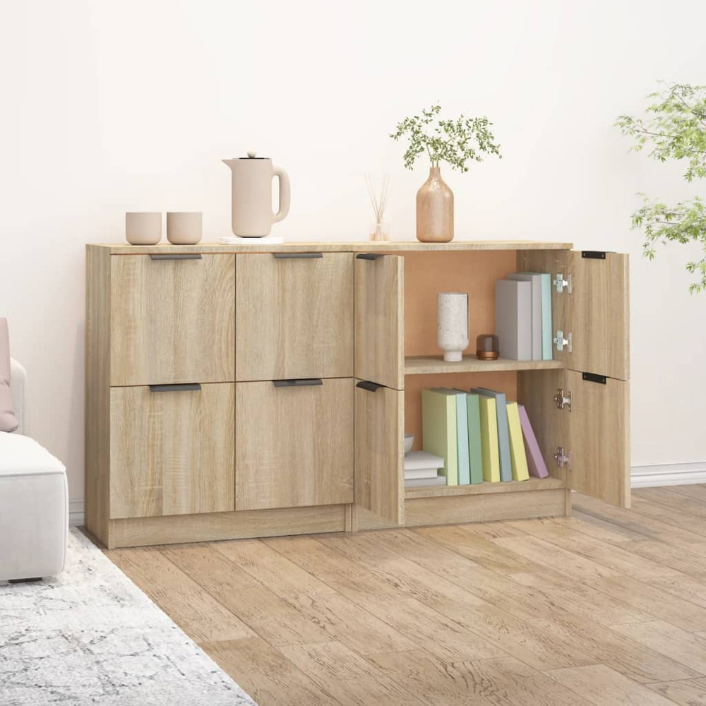 vidaXL 4 Door Sonoma Oak Sideboard Set of 2 Image 7