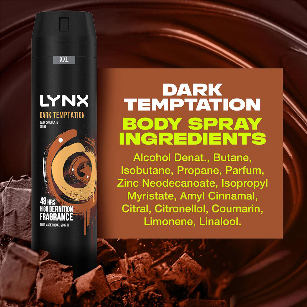 Lynx Dark Temptation Dark Chocolate 48H Protection Deodorant Body Spray 250ml 3 Pack Image 6