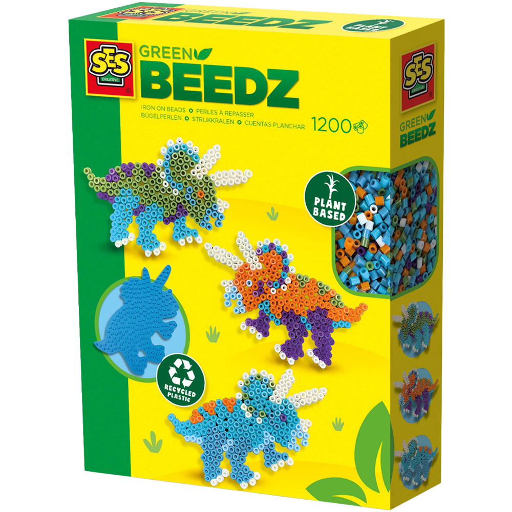 SES Creative Green Beedz Triceratops Dinosaur Iron On Bead Set 1200 Piece Image 1