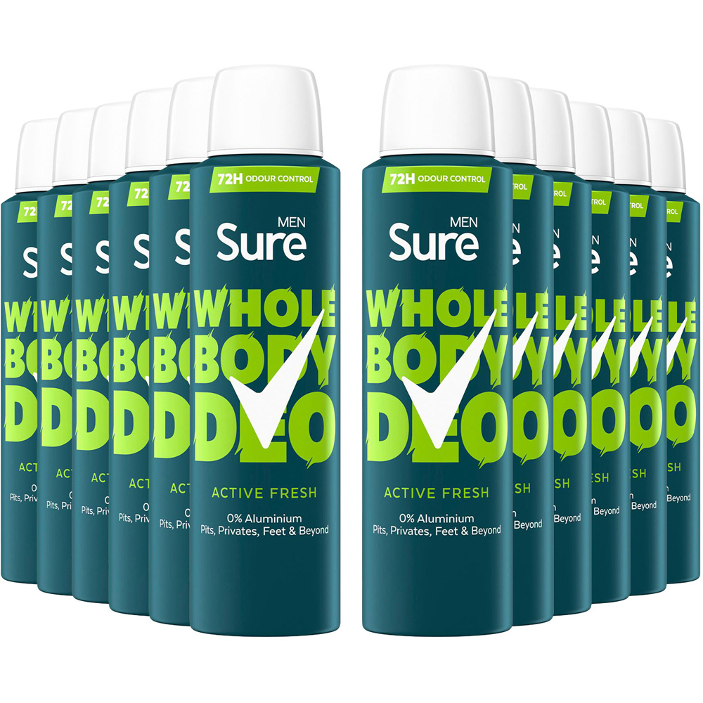 Sure Men 72H Odour Control Whole Body Active Fresh Deodorant Spray 150ml 12 Pack Image 1