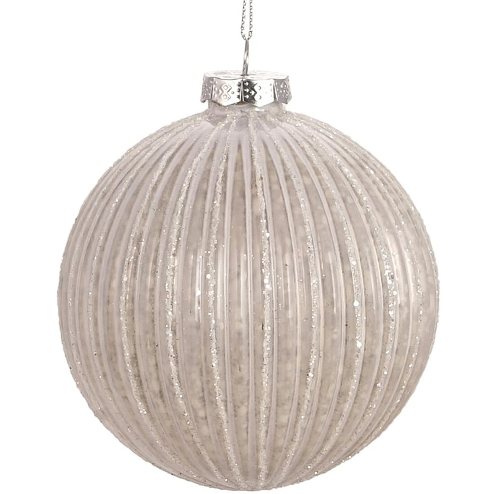 Single Midnight Fantasy White Glitter Striped Bauble in Assorted styles Image