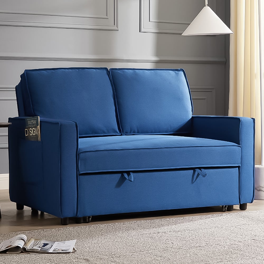 Home Detail Hugo Small Double Sleeper Blue Pull Out Sofa Bed Image 1