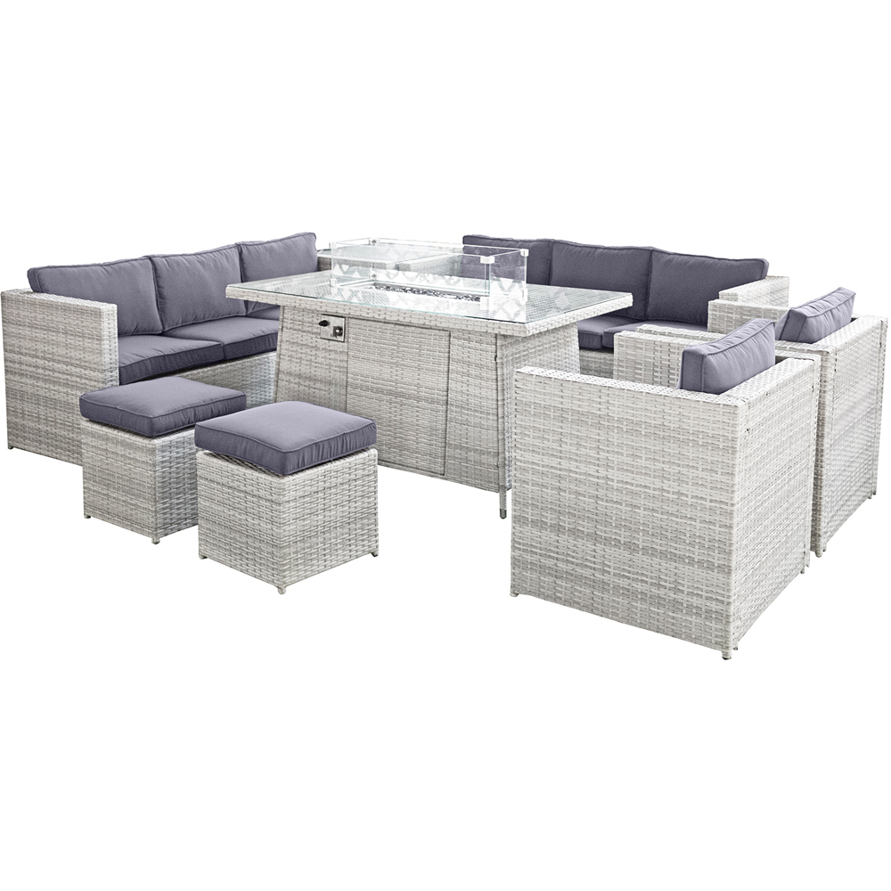 Oseasons Malta 10 Seater Sandy White and Deep Purple Rattan U-Shaped Sofa Set with Firepit Image 2