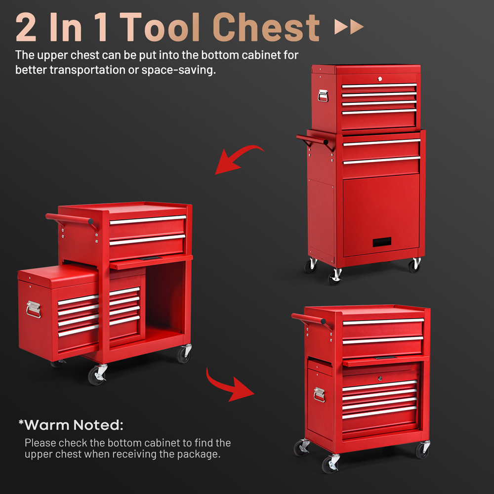 Costway 6 Drawer Red Detachable Tool Storage Cabinet Image 4