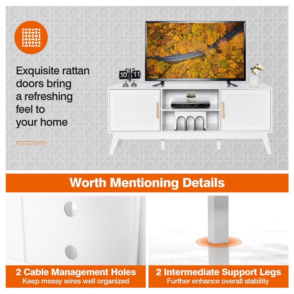 Costway 2 Door White Rattan TV Unit Image 6