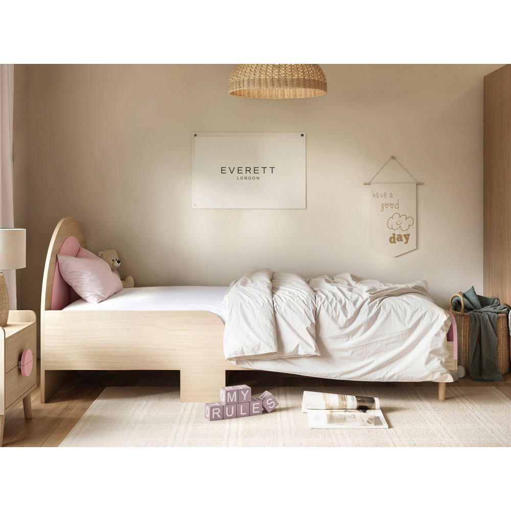 Flair Noah Single Oak and Pink Bed with Curved Headboard Image 4