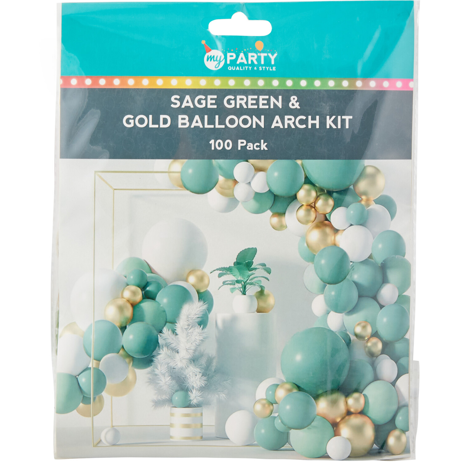 Pack of 100 Sage Green and Gold Balloon Arch Kit - Sage Green and Gold Image 1