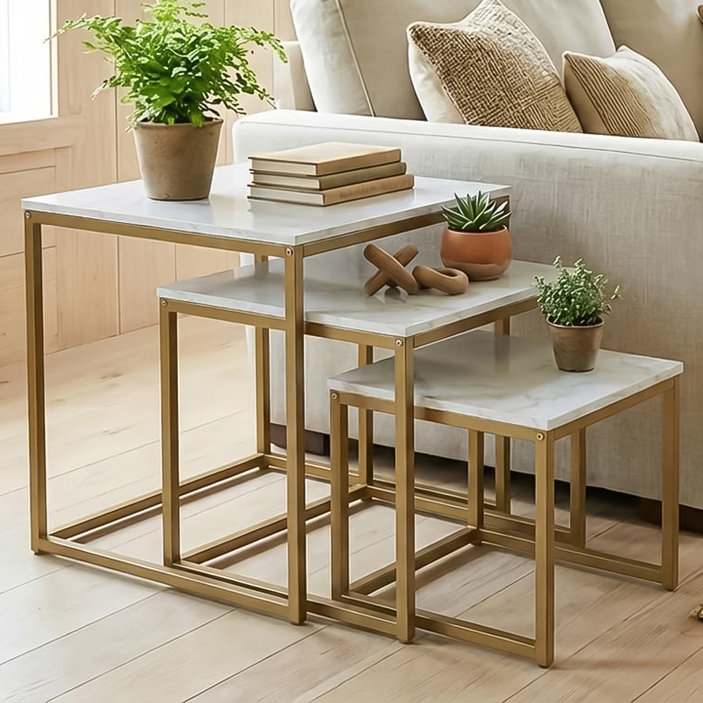 Alivio White Industrial Nest of Tables Set of 3 Image 1