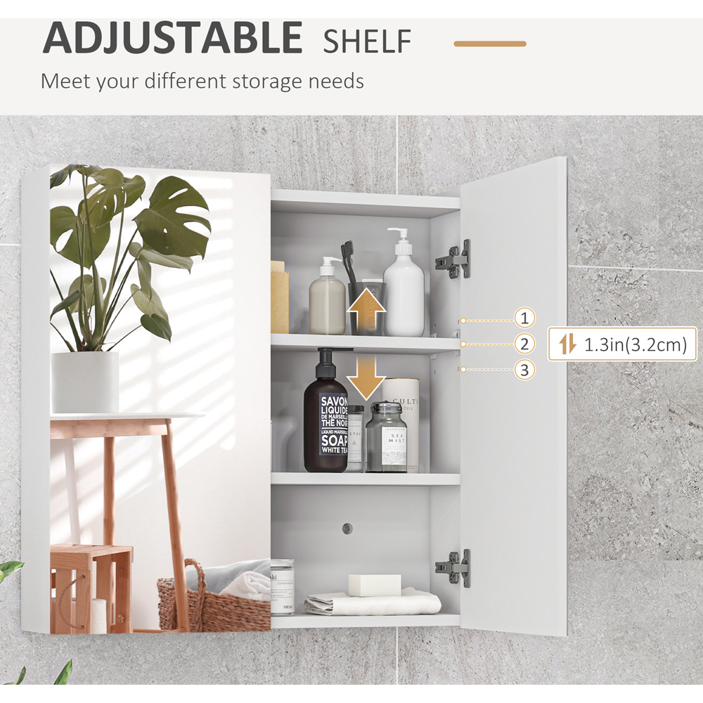 Kleankin 2 Door White Wall Mounted Mirrored Bathroom Storage Cupboard Image 8