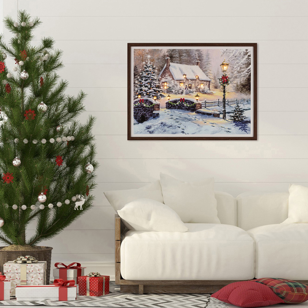 Macneil Snowy LED Cottage Framed Print Image 2