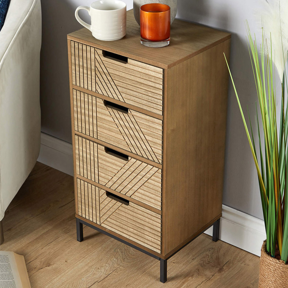 Home Source Mundesley 3 Drawer Wooden Geometric Storage Unit Image 1