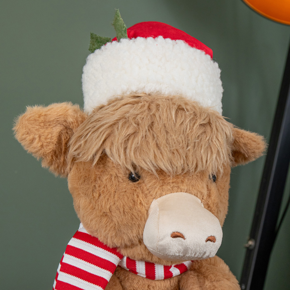Samuel Alexander Plush Tall Sitting Christmas Highland Boy Cow with Santa Hat 36cm Image 6