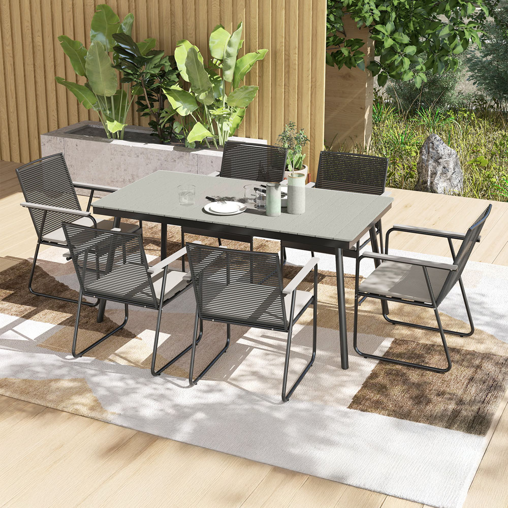 Outsunny 6 Seater Rattan Garden Dining Set Grey Image 1