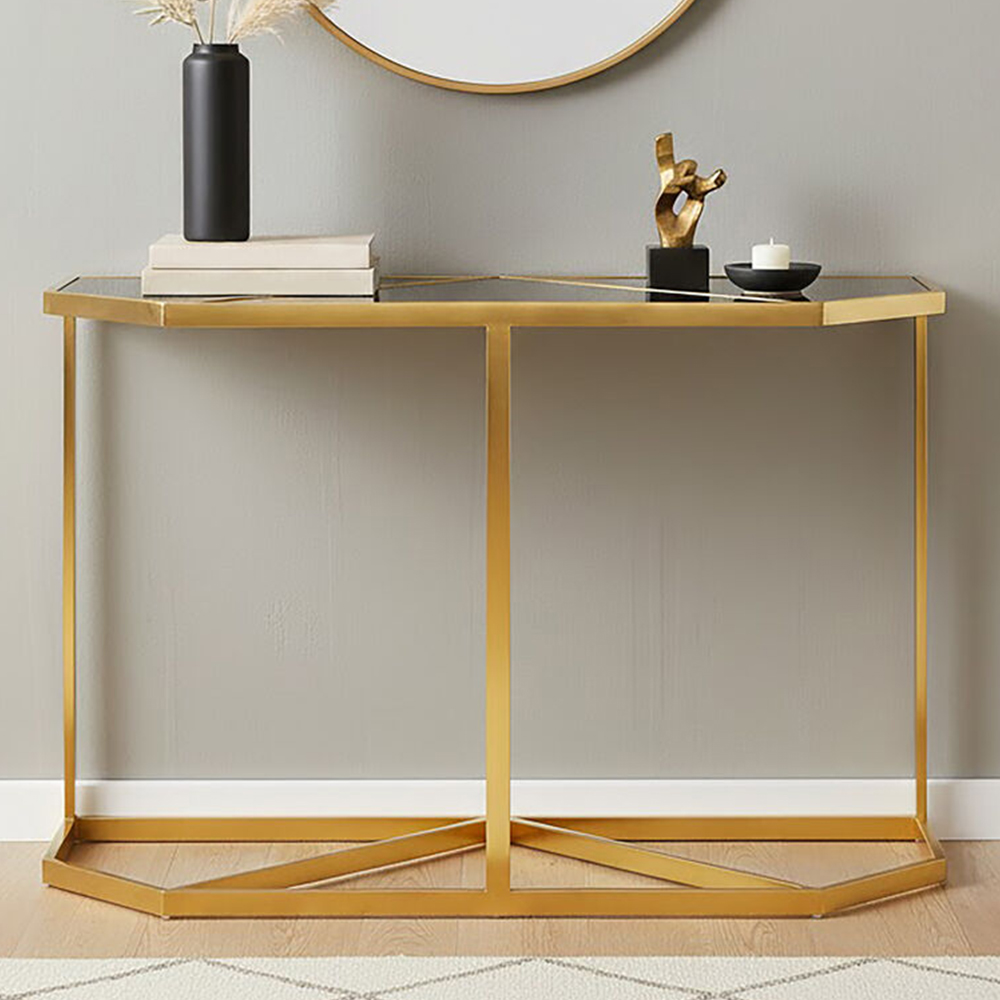 Premier Housewares Black Tempered Glass Top Console Table Image 1