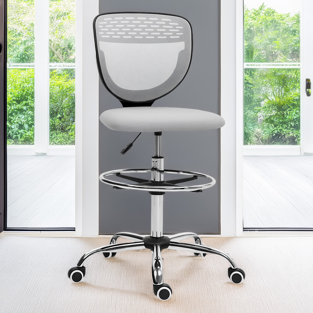 Portland Light Grey Draughtsman Office Chair with Wheels Image 1