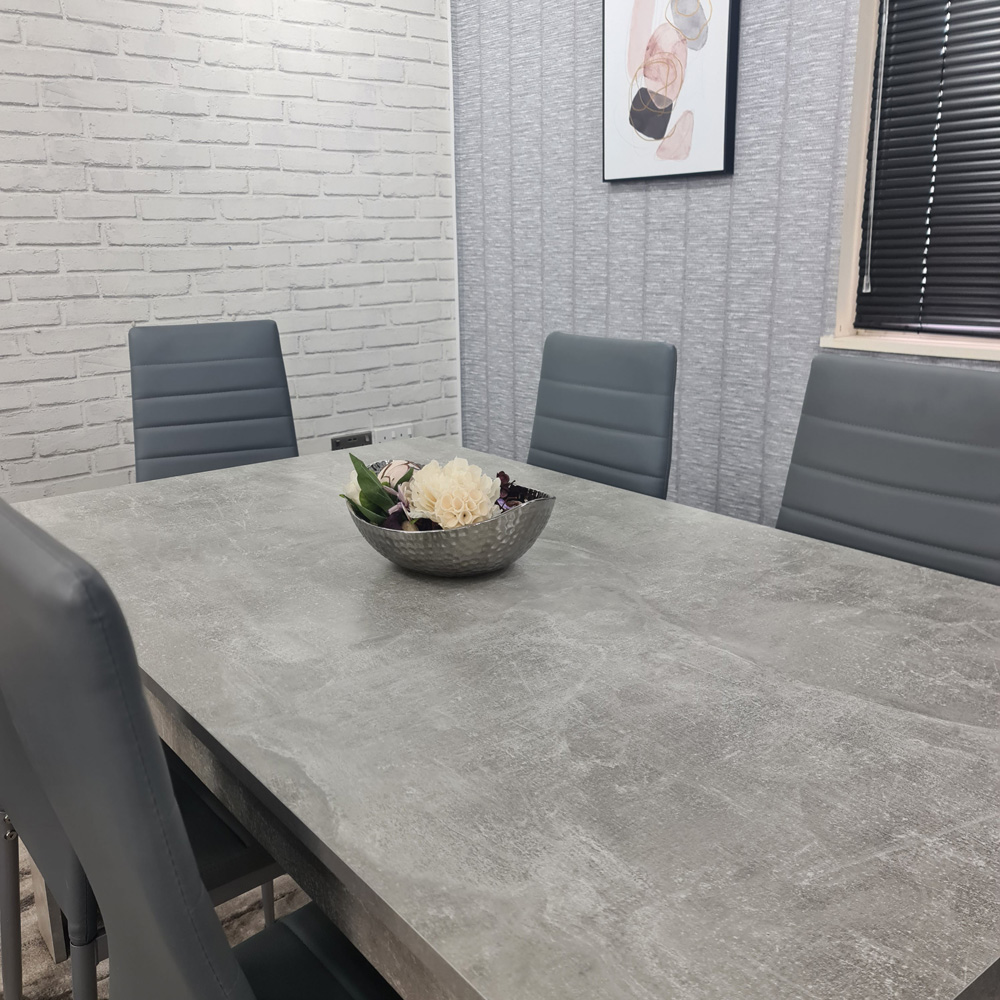 Portland Leather 6 Seater Dining Set Stone Grey and Grey Image 2