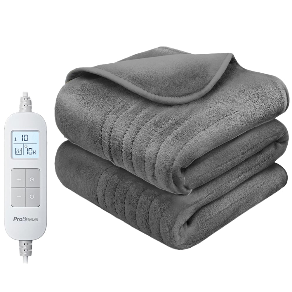 Pro Breeze Grey Fleece Electric Heated Throw Image 1